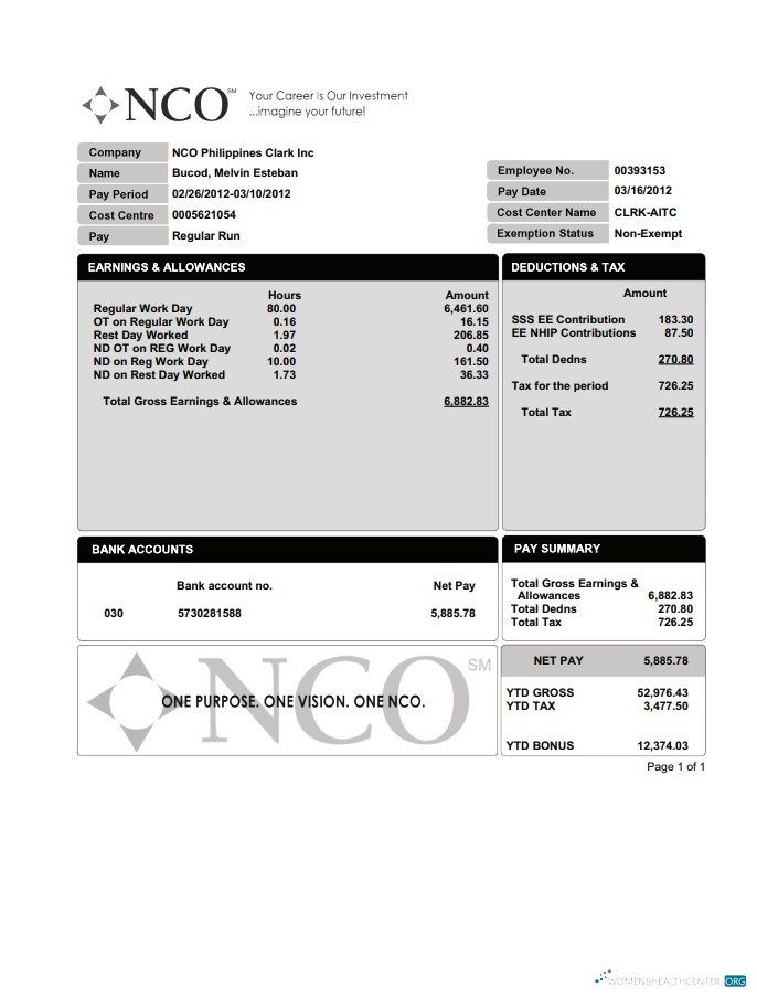 Download NCO PayStub Photoshop template